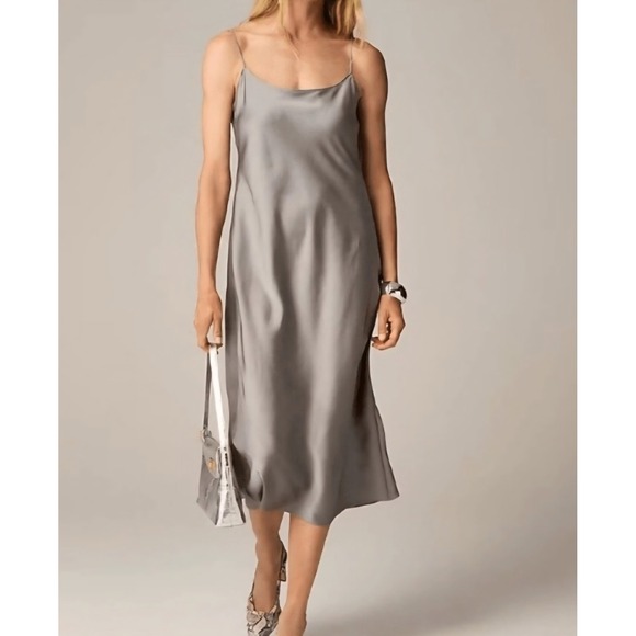 J. Crew Dresses & Skirts - J.Crew Women's Gwyneth Slip Dress in Luster‎ Charmeuse Midi Silver Dress 10 NWT